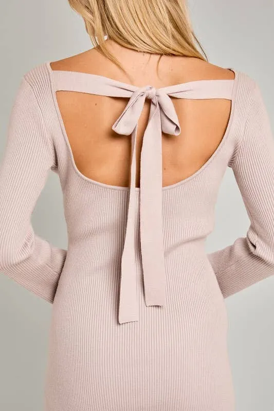 Boat Neck Back Tie Detail Sweater Dress