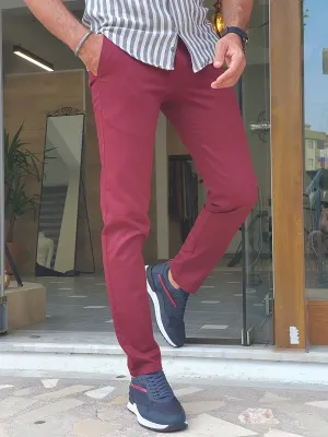 Burgundy Slim Fit Cotton Pants for Men by GentWith | Worldwide Shipping