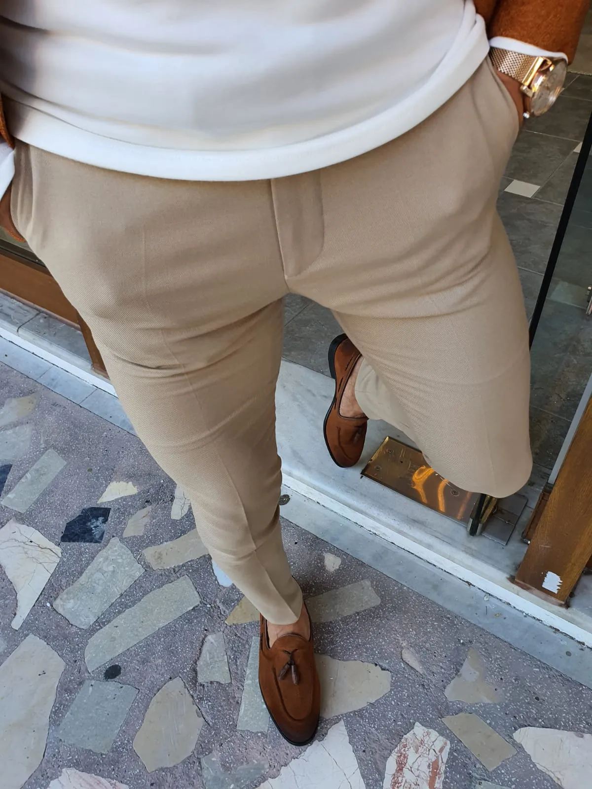 Buy Beige Slim Fit Pants by GentWith.com with Free Shipping