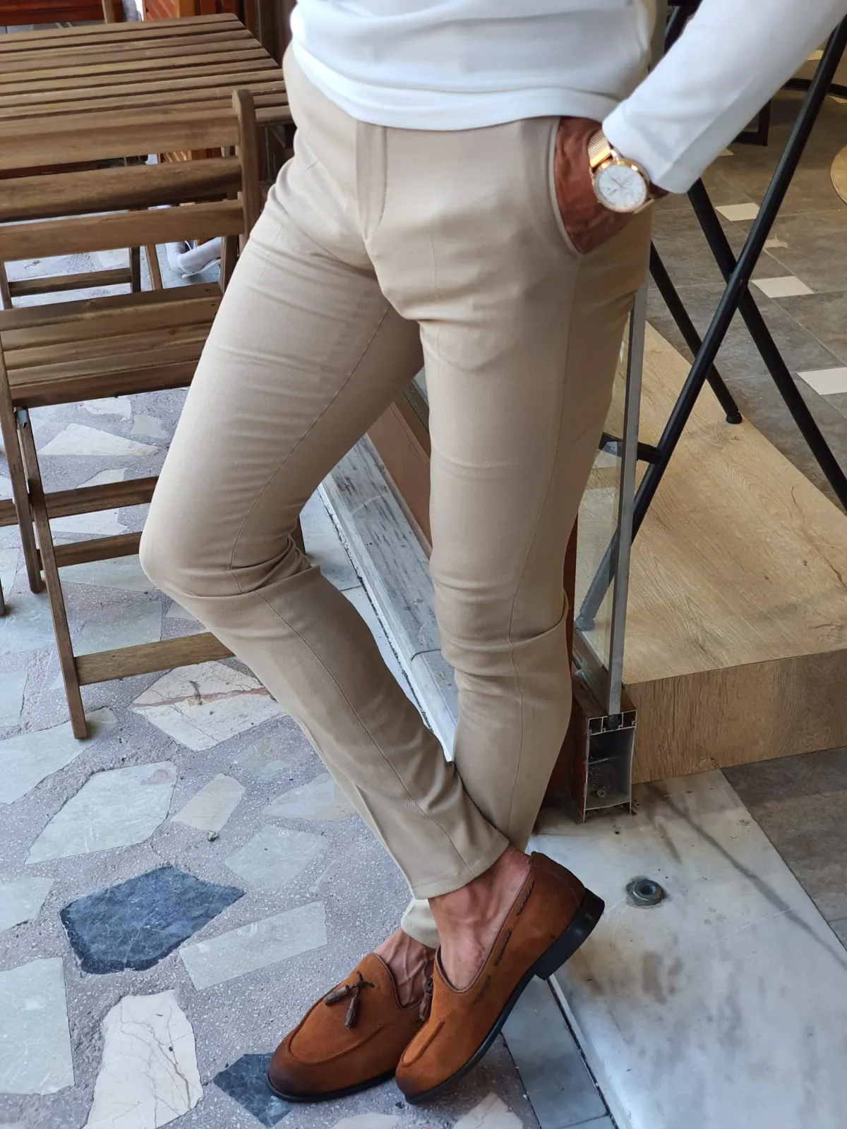 Buy Beige Slim Fit Pants by GentWith.com with Free Shipping