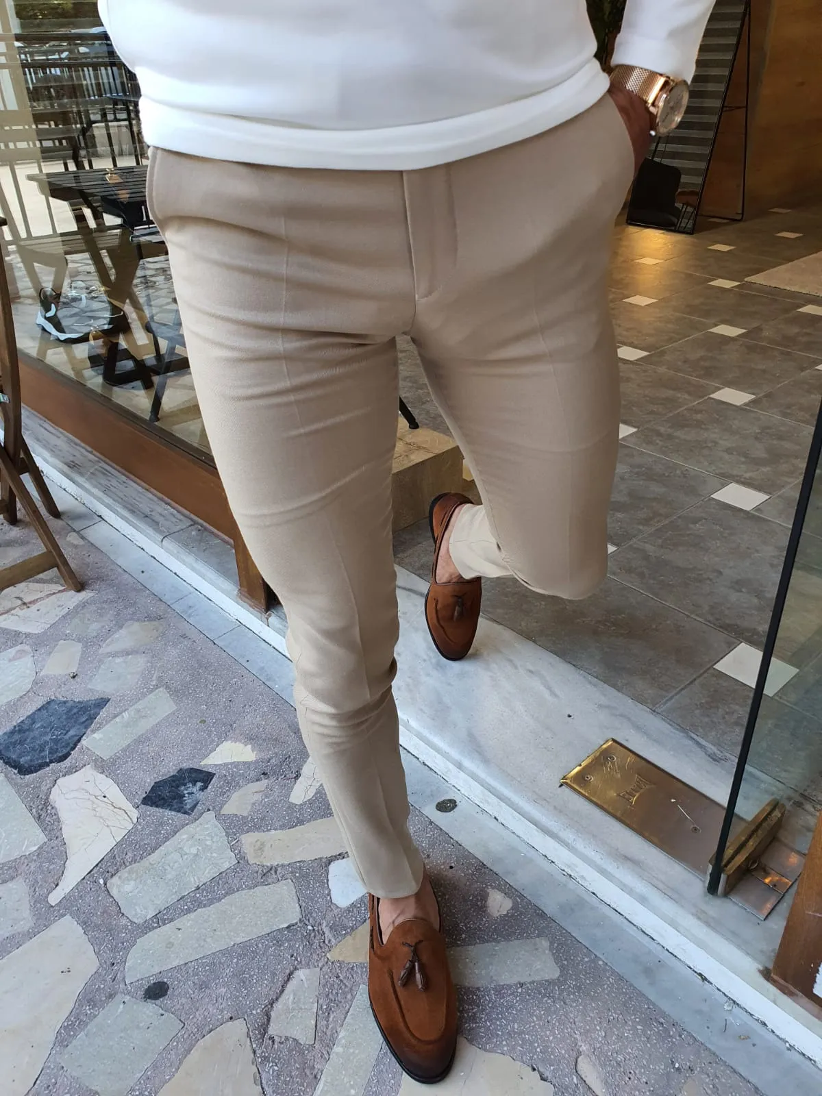 Buy Beige Slim Fit Pants by GentWith.com with Free Shipping