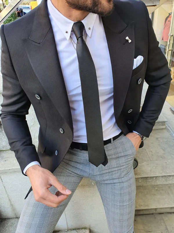 Buy Black Slim Fit Double Breasted Blazer by GentWith | Free Shipping