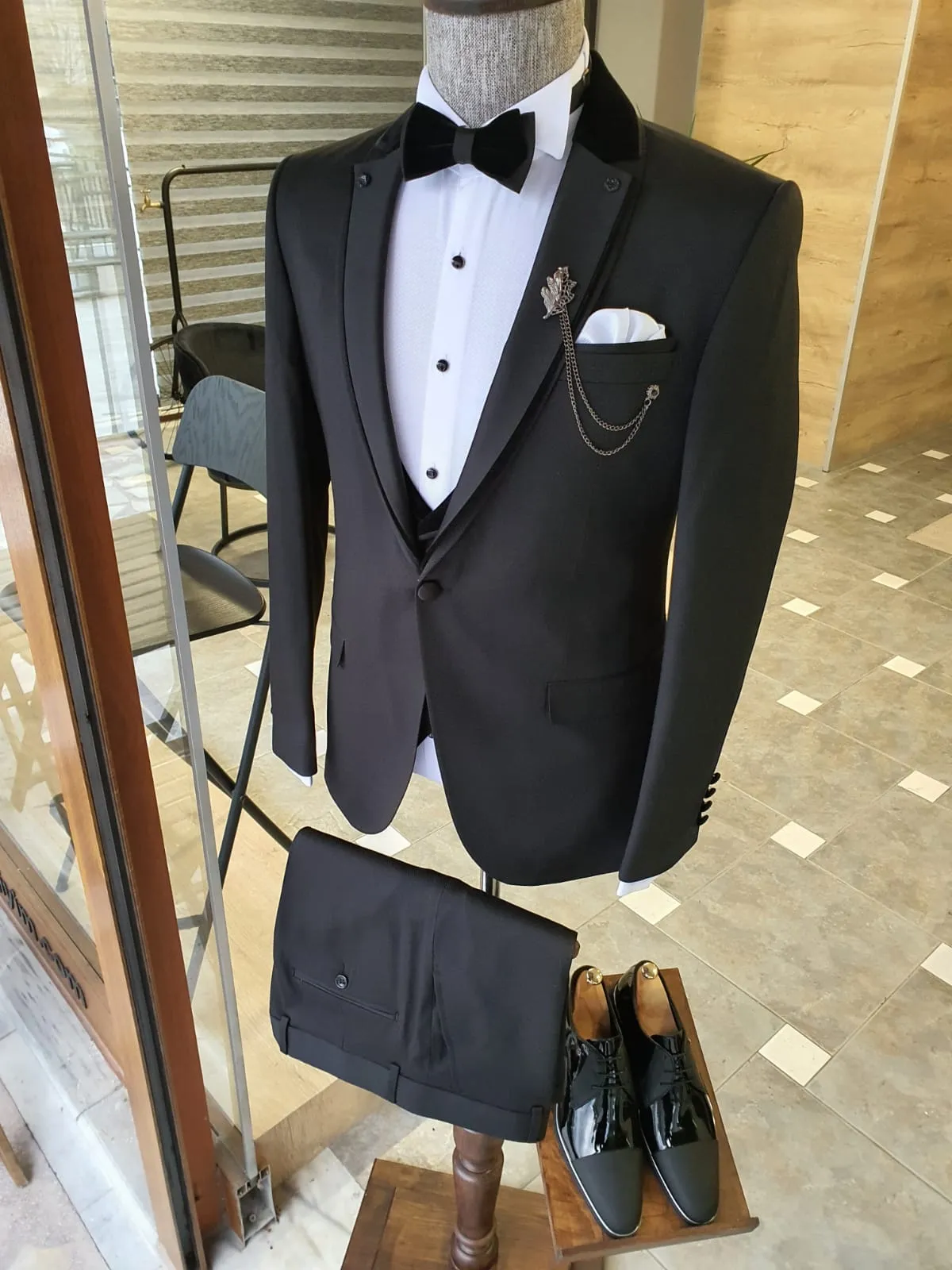 Buy Black Slim Fit Notch Lapel Tuxedo by GentWith | Free Shipping