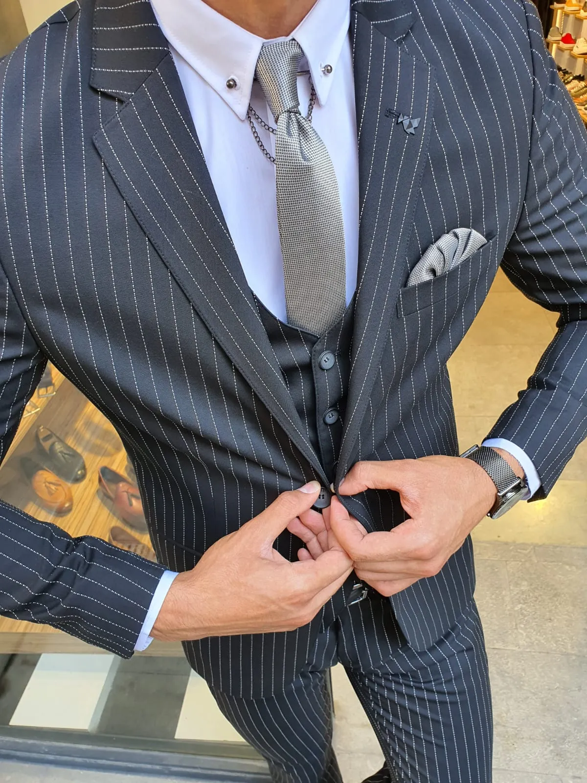 Buy Black Slim Fit Pinstripe Suit by GentWith.com with Free Shipping