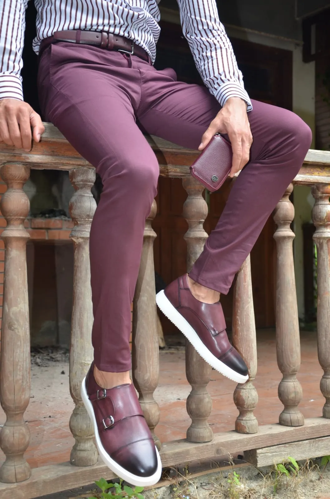 Buy Burgundy Slim Fit Pants by GentWith with Free Shipping