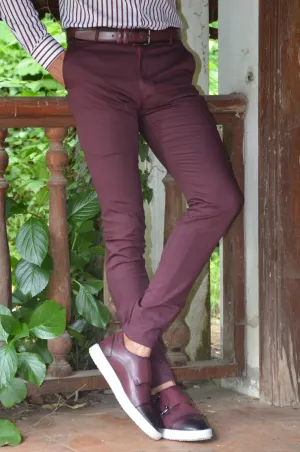 Buy Burgundy Slim Fit Pants by GentWith with Free Shipping