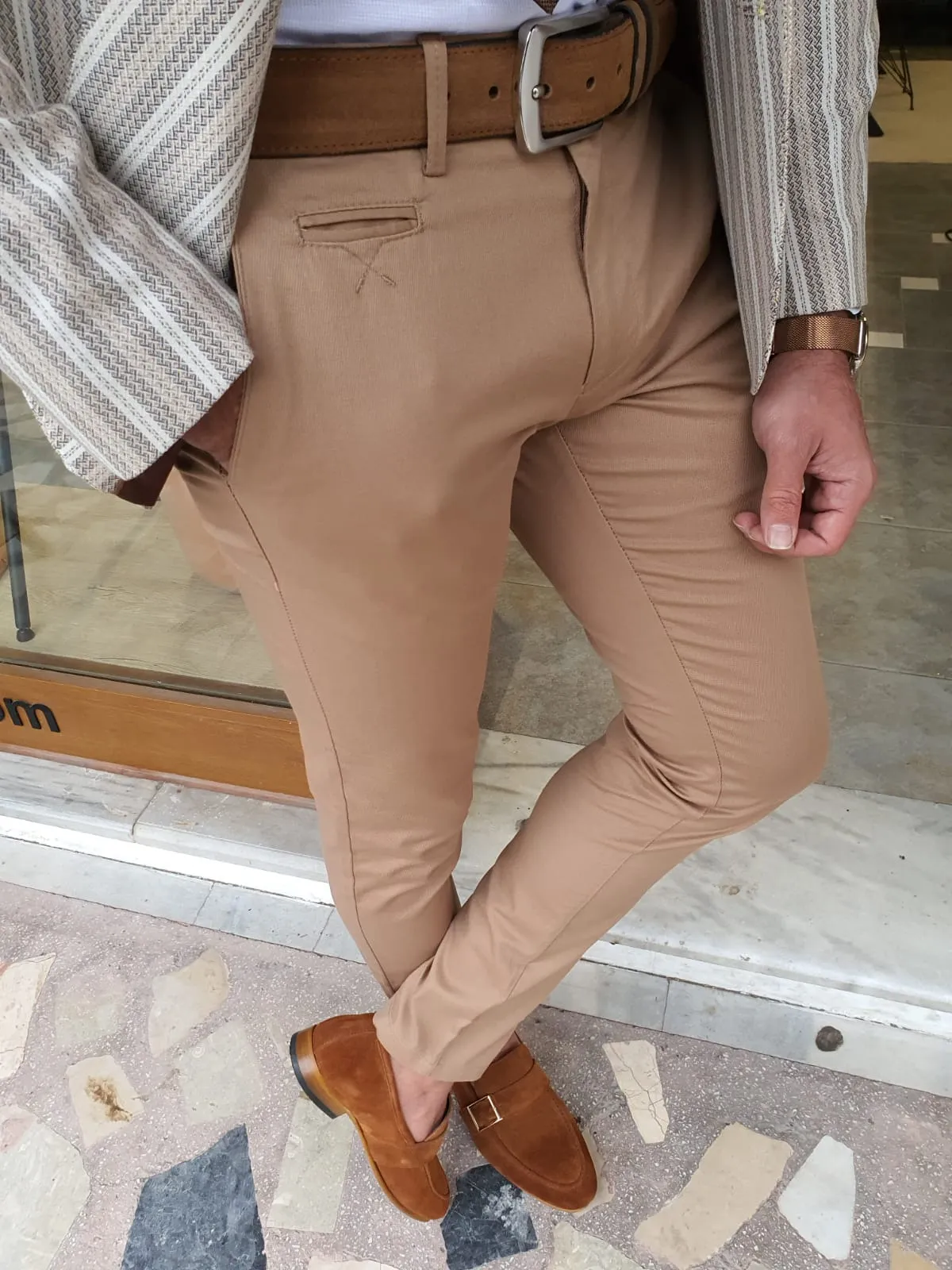 Buy Camel Slim Fit Cotton Pants by GentWith.com | Worldwide Shipping