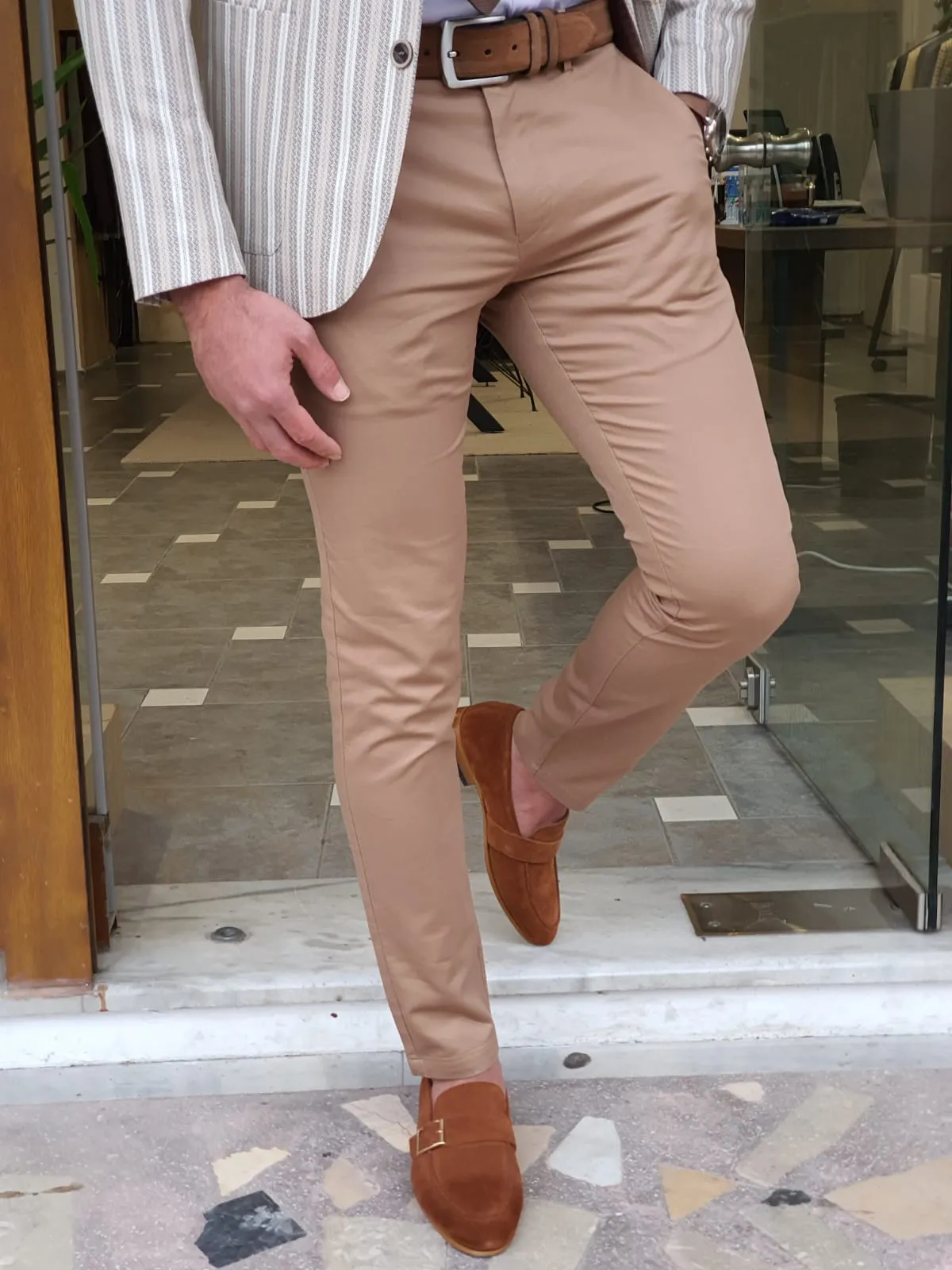 Buy Camel Slim Fit Cotton Pants by GentWith.com | Worldwide Shipping