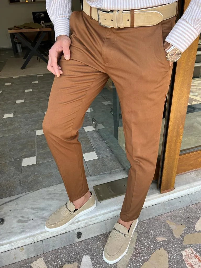 Camel Slim Fit Cotton Pants for Men by GentWith.com