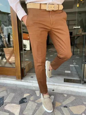 Camel Slim Fit Cotton Pants for Men by GentWith.com