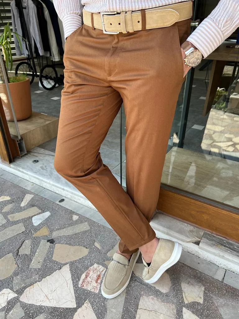 Camel Slim Fit Cotton Pants for Men by GentWith.com