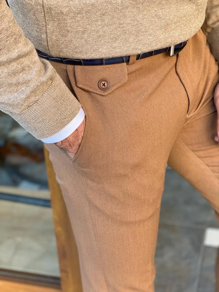 Camel Slim Fit Pants for Men by GentWith.com | Worldwide Shipping