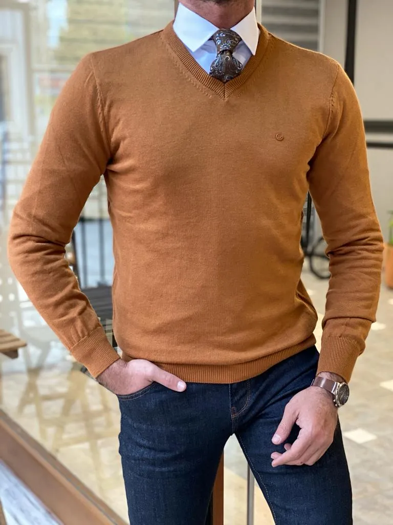 Camel Slim Fit V-Neck Sweater for Men by GentWith.com