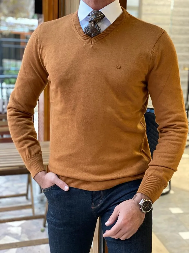 Camel Slim Fit V-Neck Sweater for Men by GentWith.com