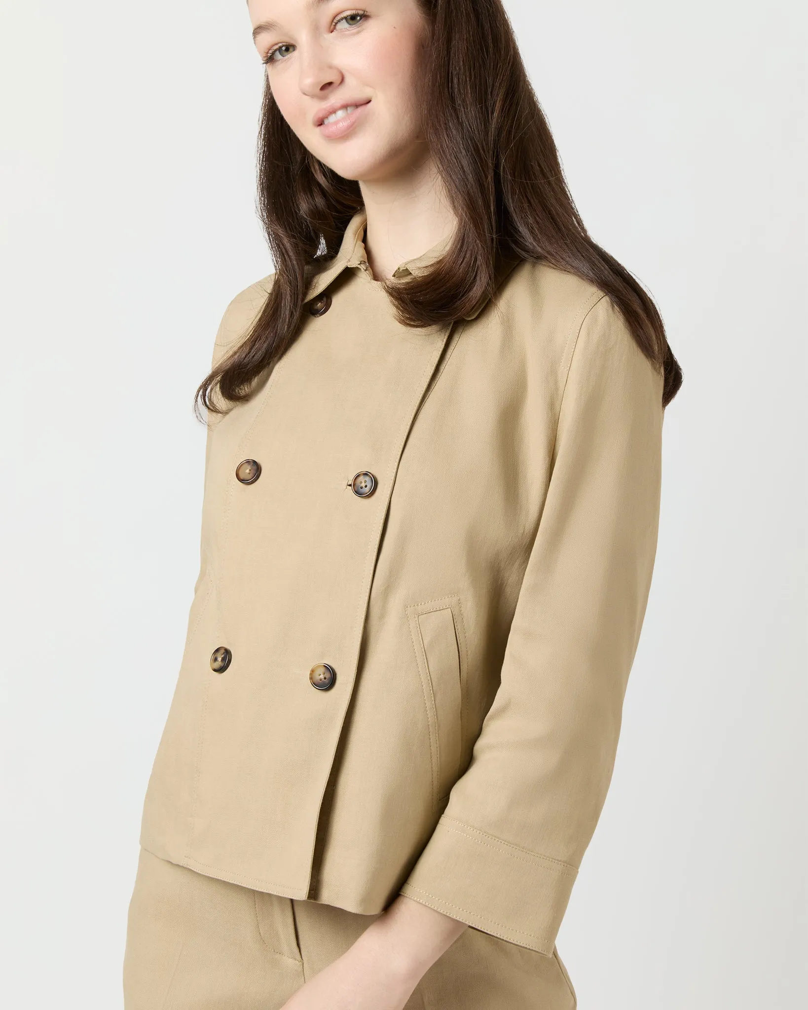 Casey Peacoat in Khaki Stretch Cotolino