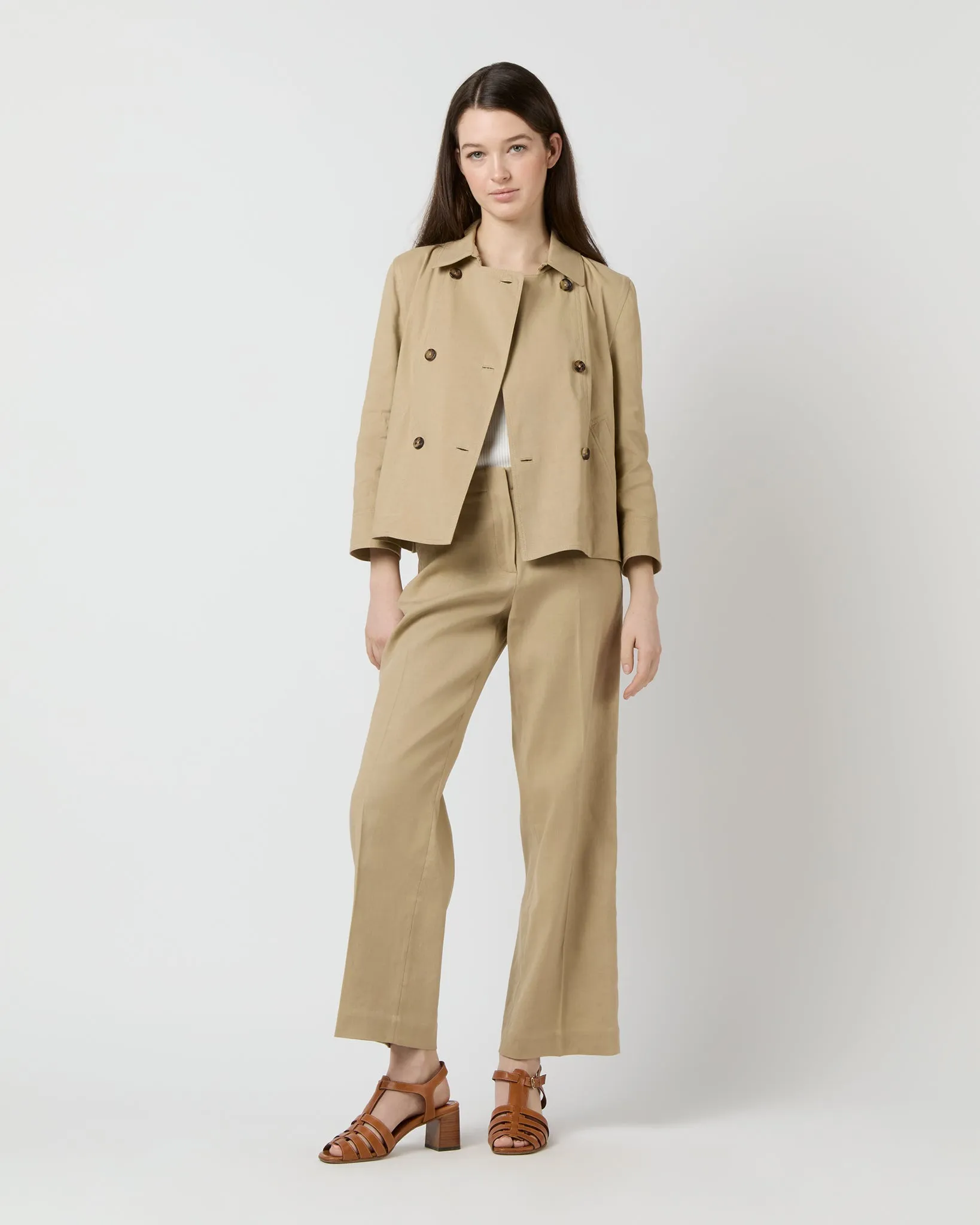 Casey Peacoat in Khaki Stretch Cotolino