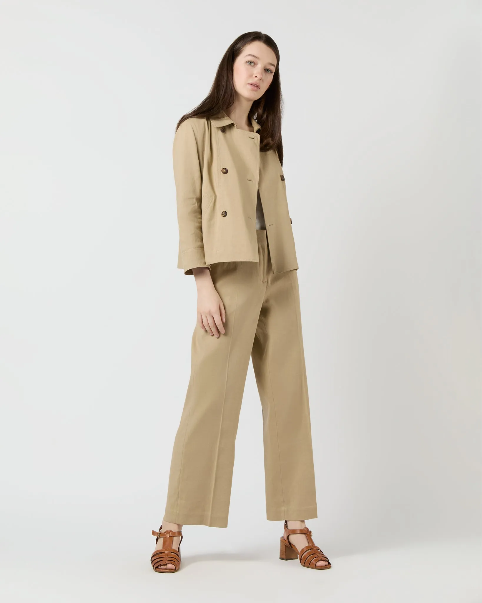 Casey Peacoat in Khaki Stretch Cotolino