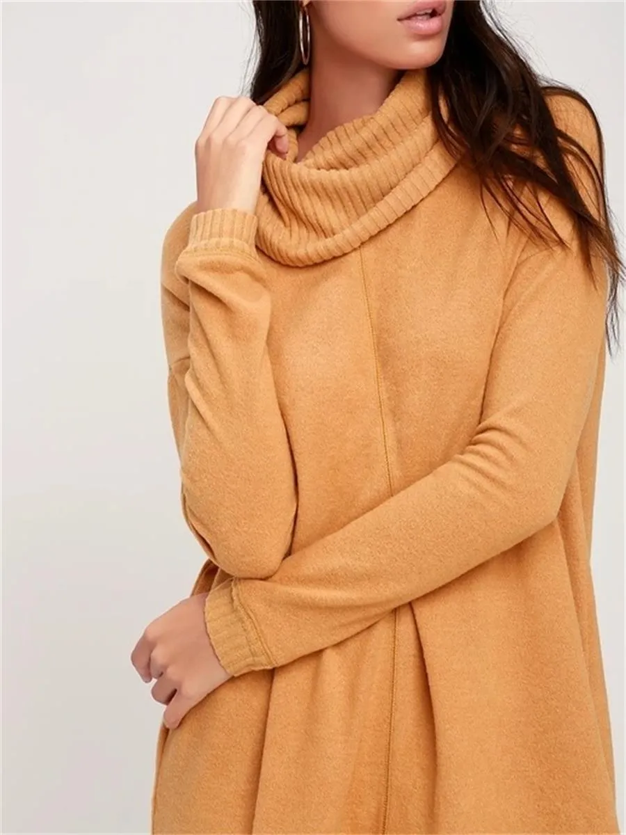 Casual All-Match High-Neck Slit Women'S Knitted Dress