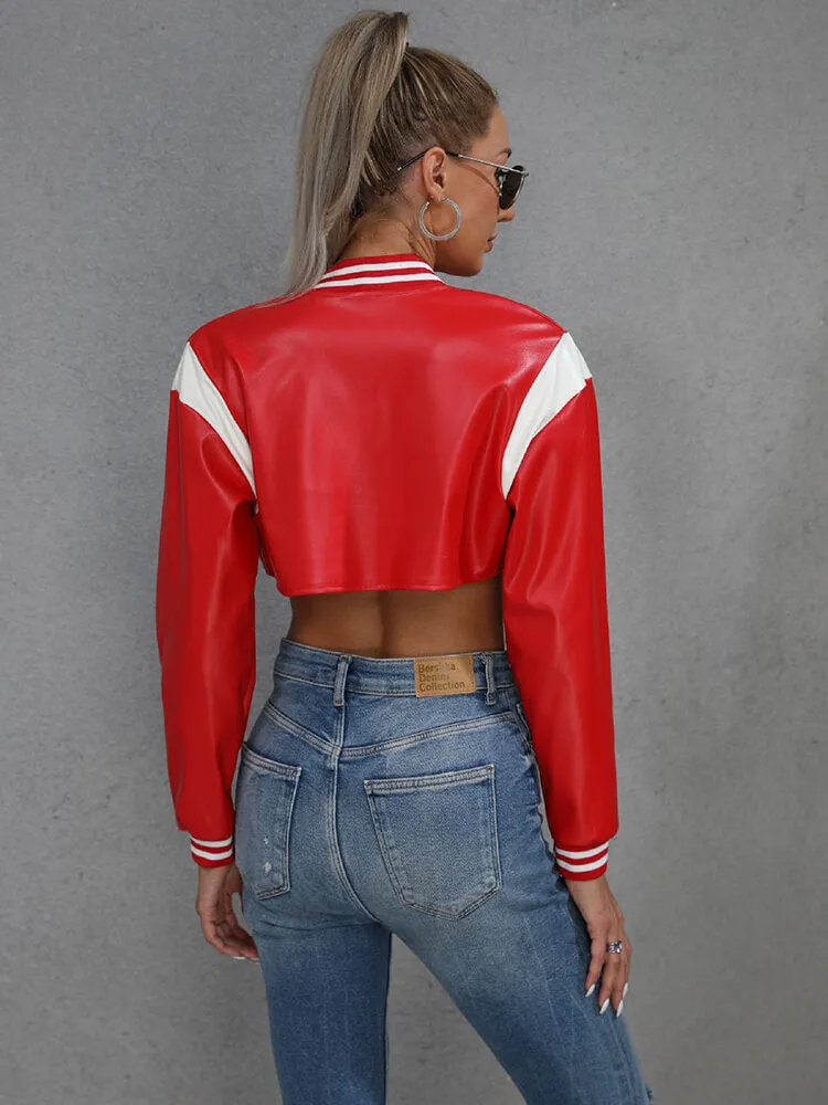 Casual Retro Varsity Crop Baseball Jacket