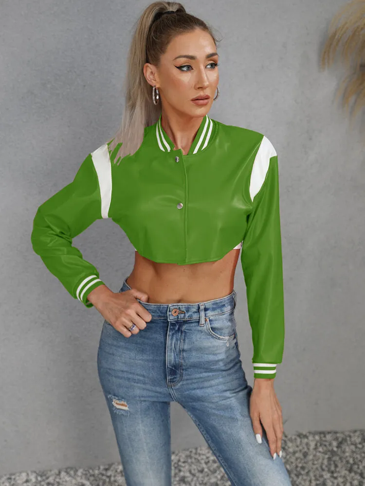 Casual Retro Varsity Crop Baseball Jacket