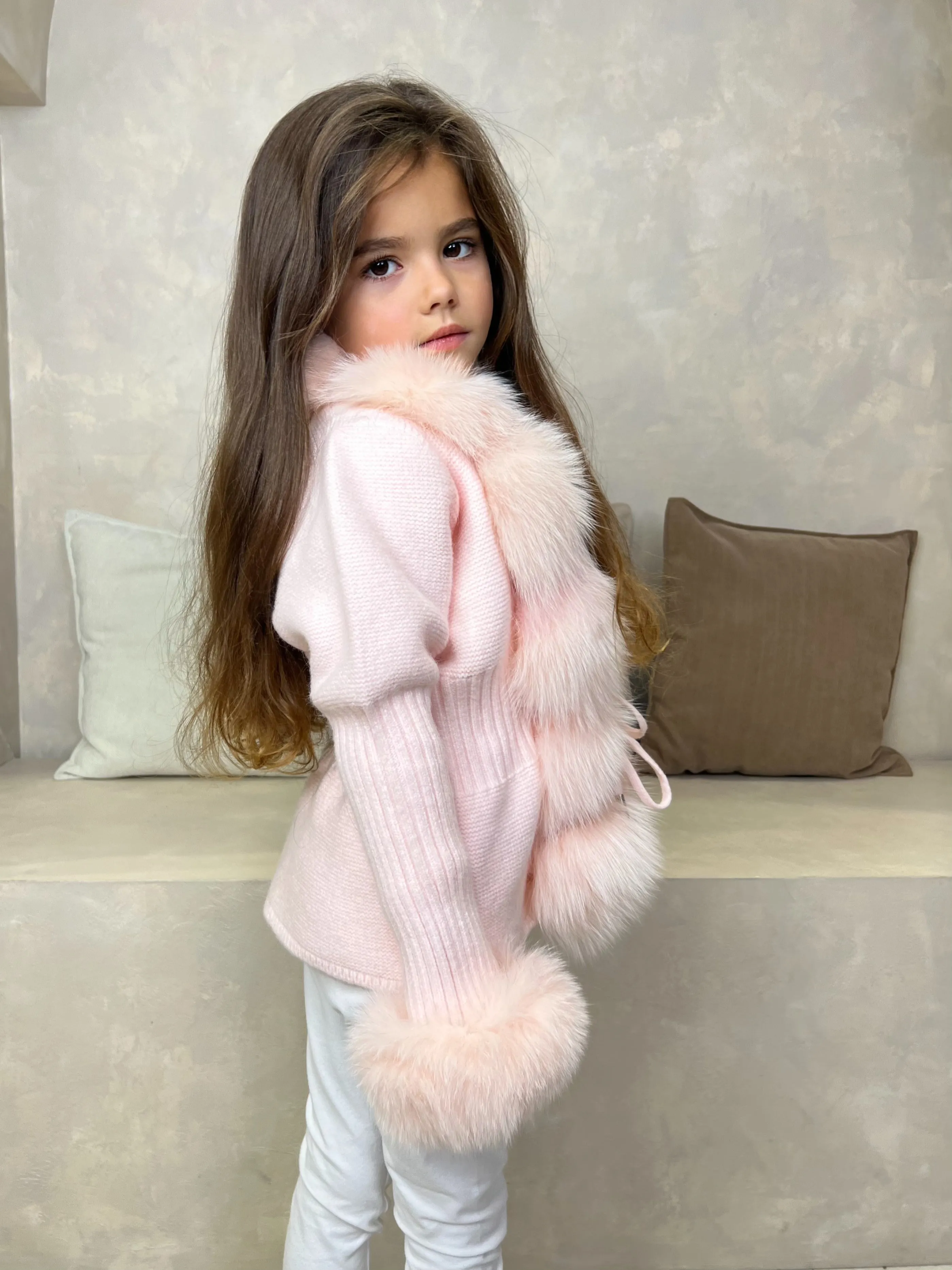 Childrens Baby Pink Luxury Fur Cardigan