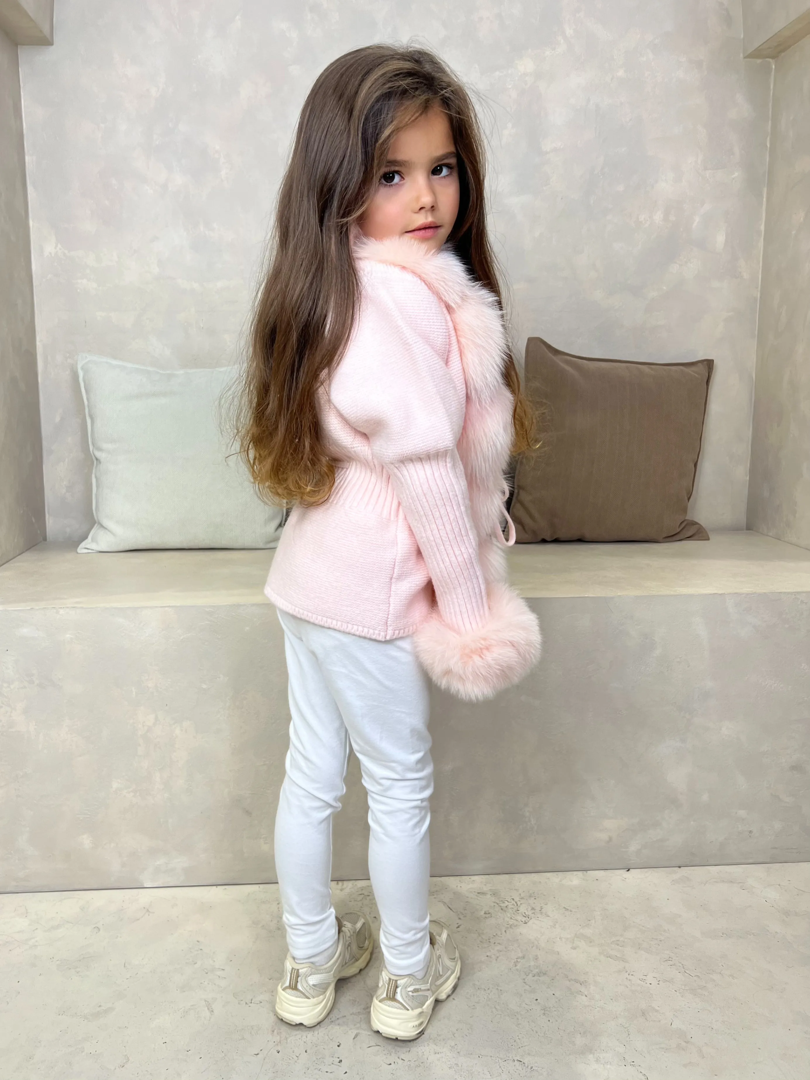 Childrens Baby Pink Luxury Fur Cardigan