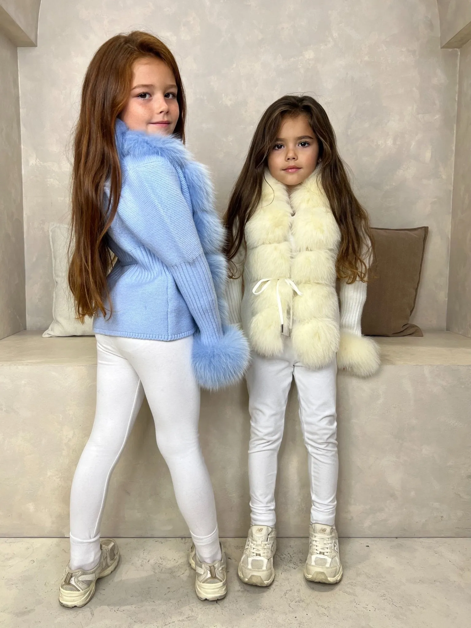 Childrens Cream Luxury Fur Cardigan