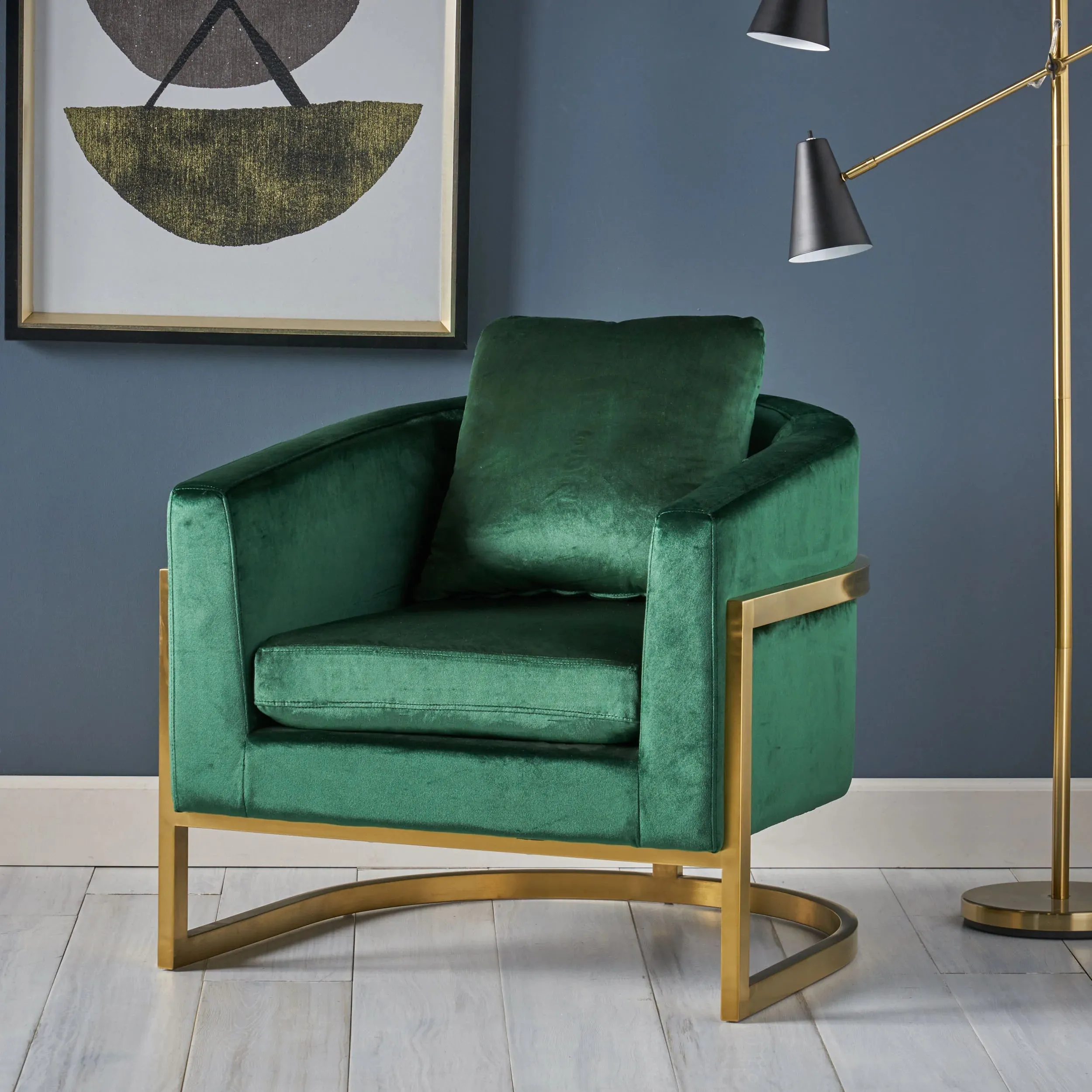 Coldwater Modern Velvet Glam Armchair with Stainless Steel Frame