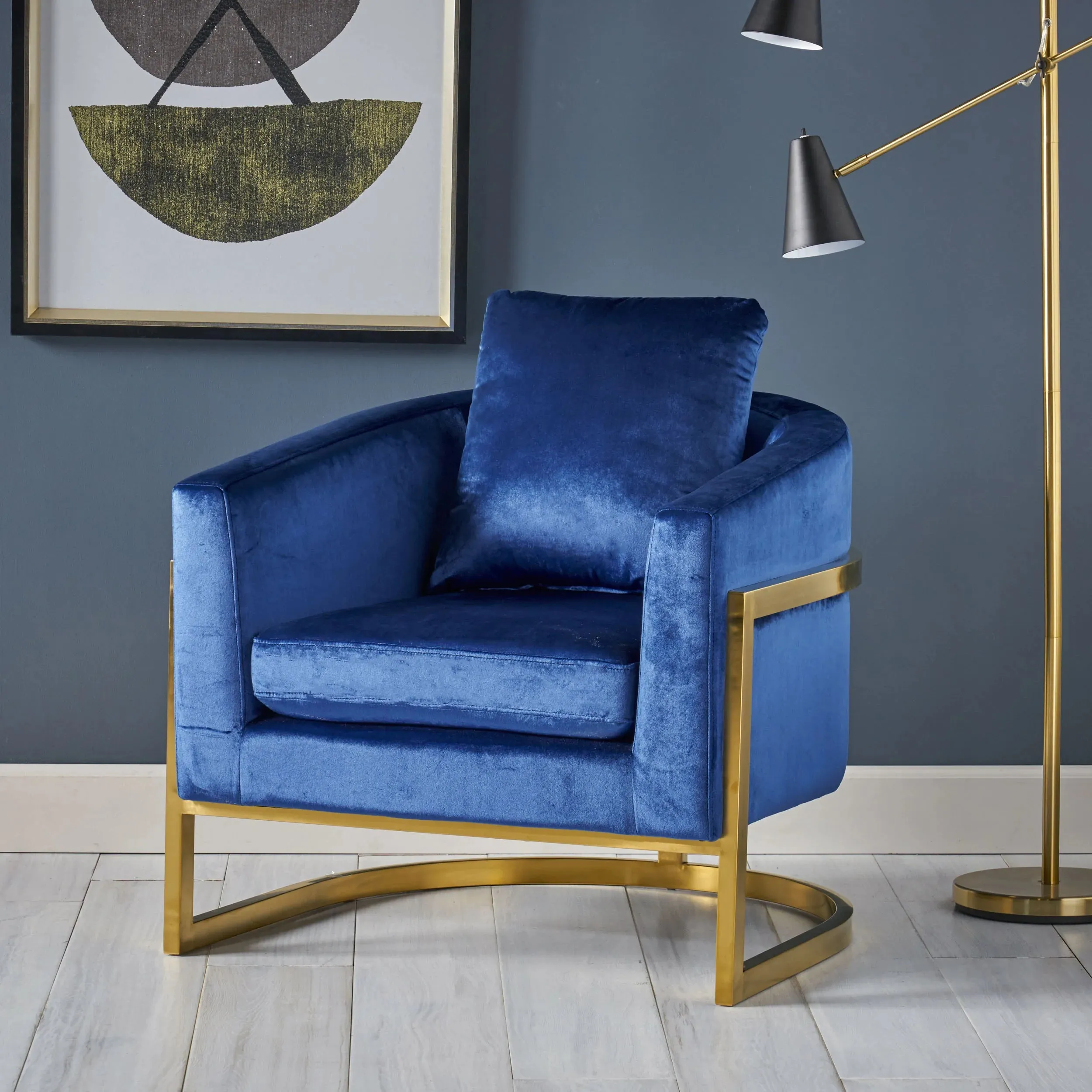 Coldwater Modern Velvet Glam Armchair with Stainless Steel Frame