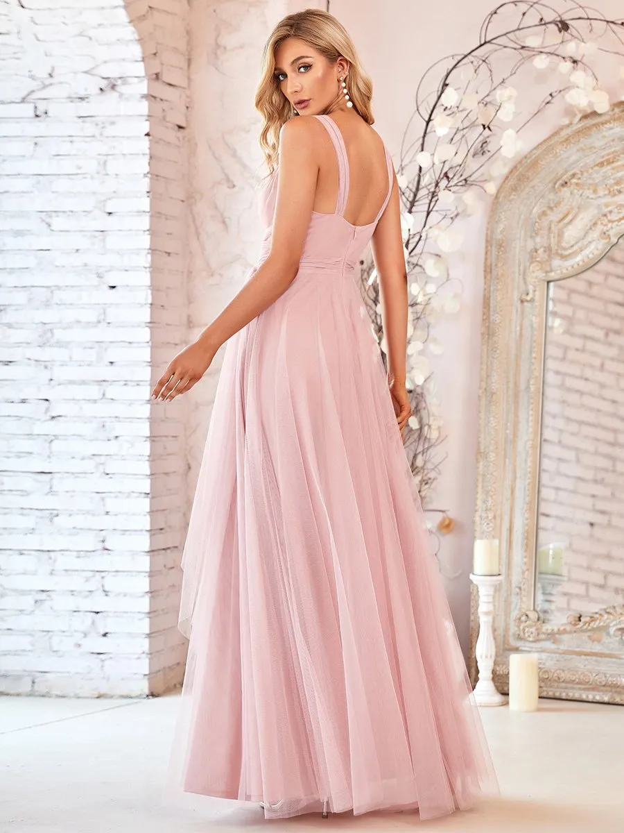 Custom Size Floor Length Sleeveless Wholesale Tulle Bridesmaid Dresses