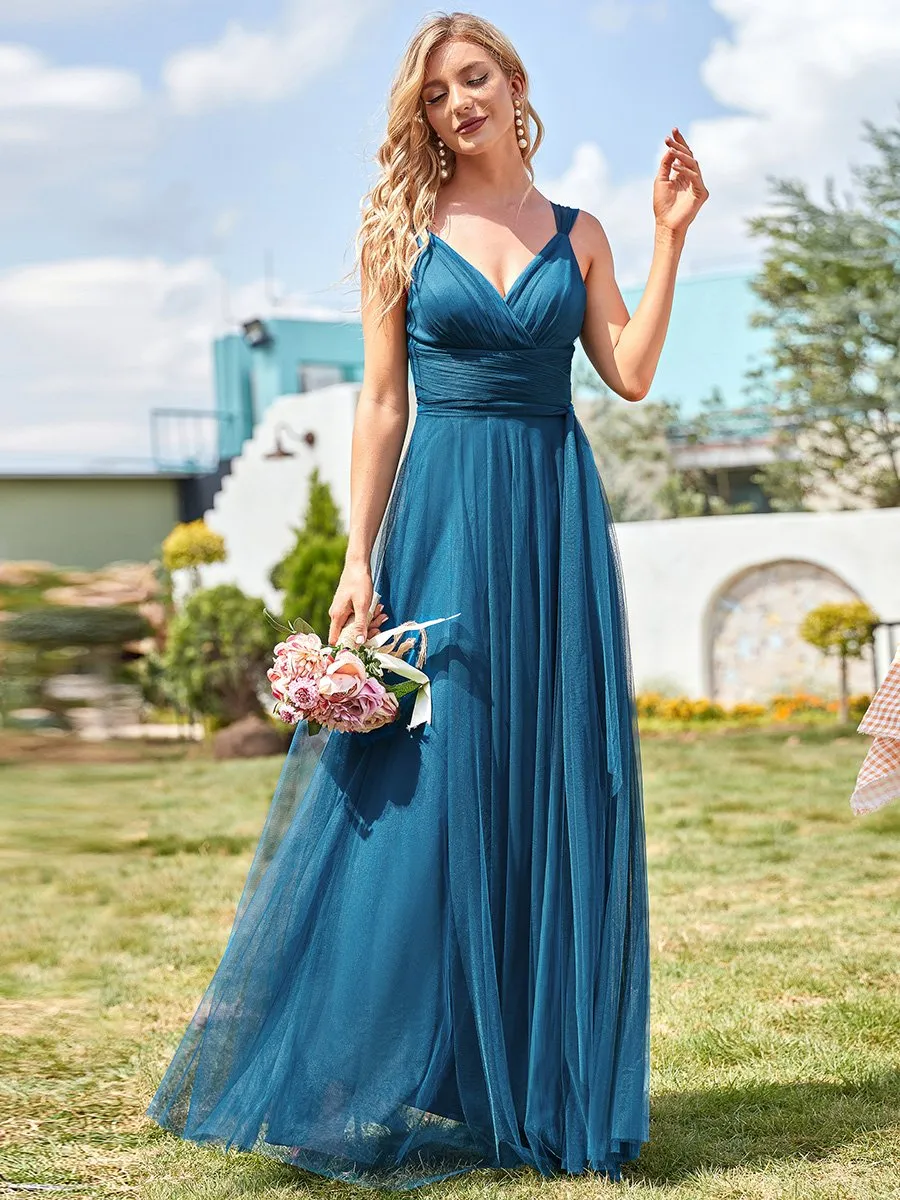 Custom Size Floor Length Sleeveless Wholesale Tulle Bridesmaid Dresses