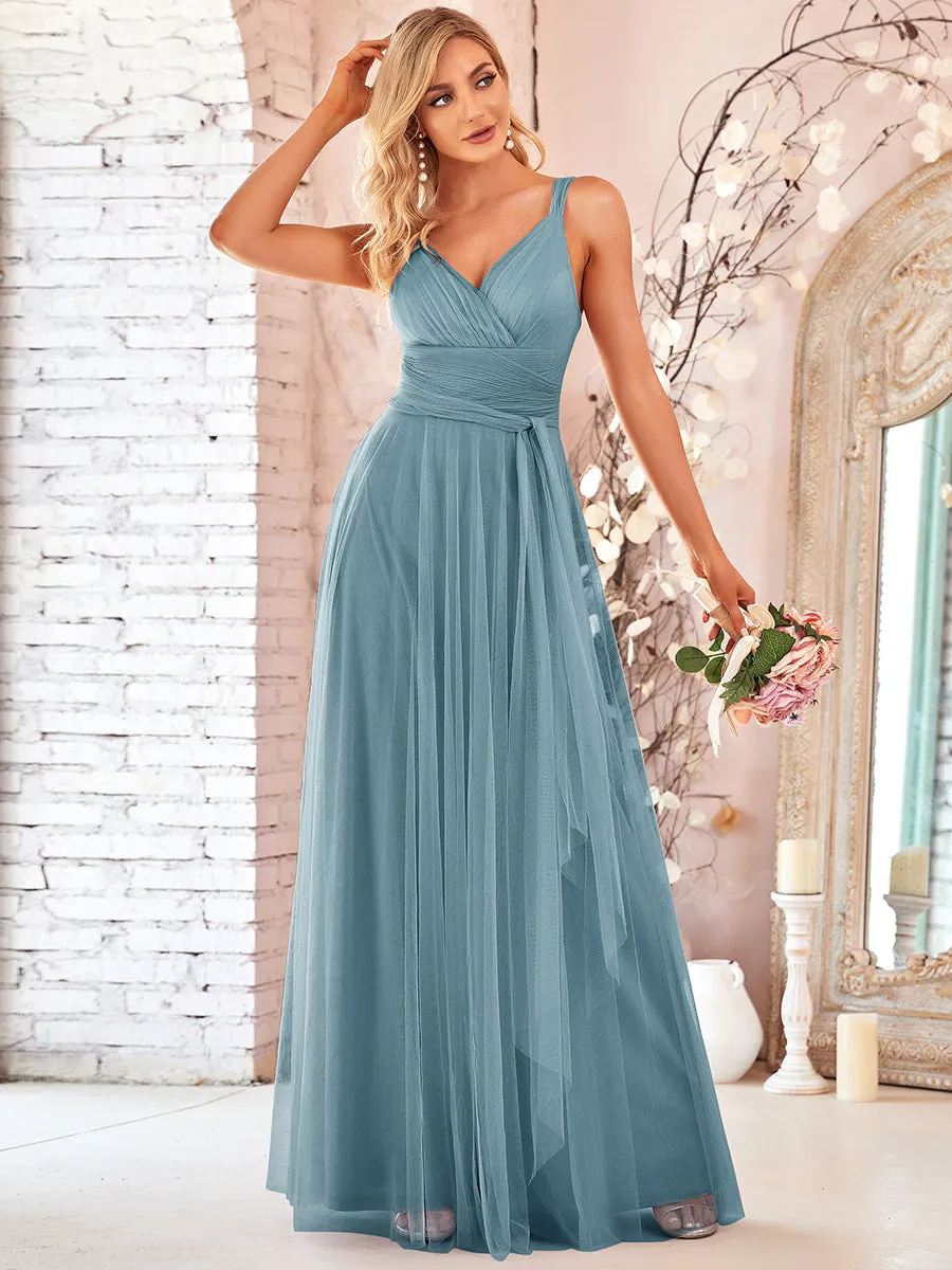 Custom Size Floor Length Sleeveless Wholesale Tulle Bridesmaid Dresses