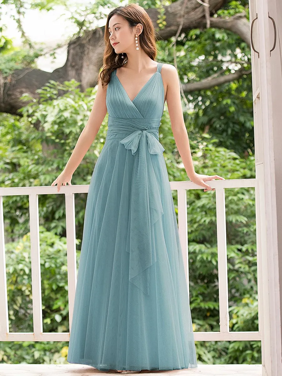 Custom Size Floor Length Sleeveless Wholesale Tulle Bridesmaid Dresses