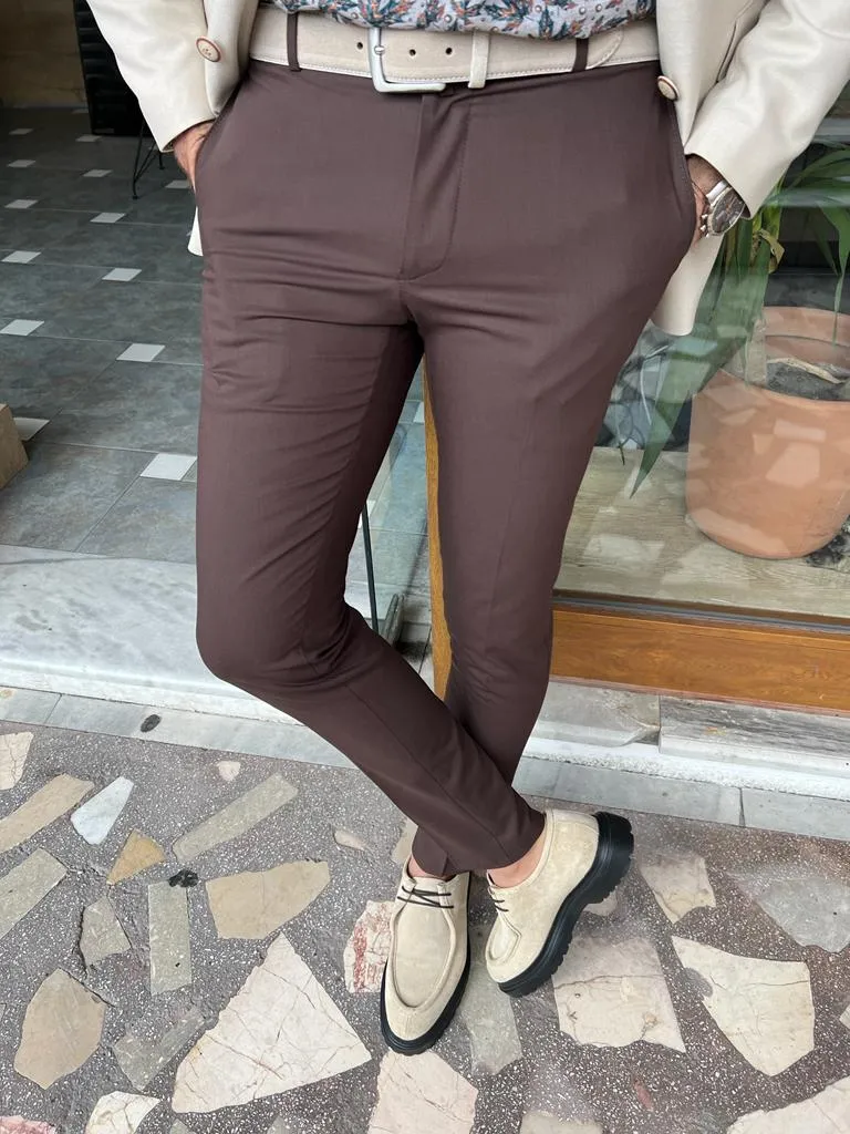 Dark Brown Slim Fit Pants for Men by GentWith.com | Worldwide Shipping