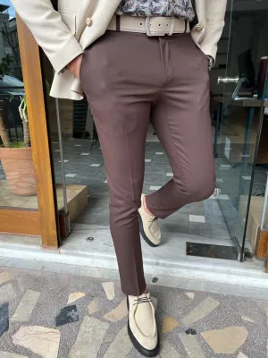 Dark Brown Slim Fit Pants for Men by GentWith.com | Worldwide Shipping