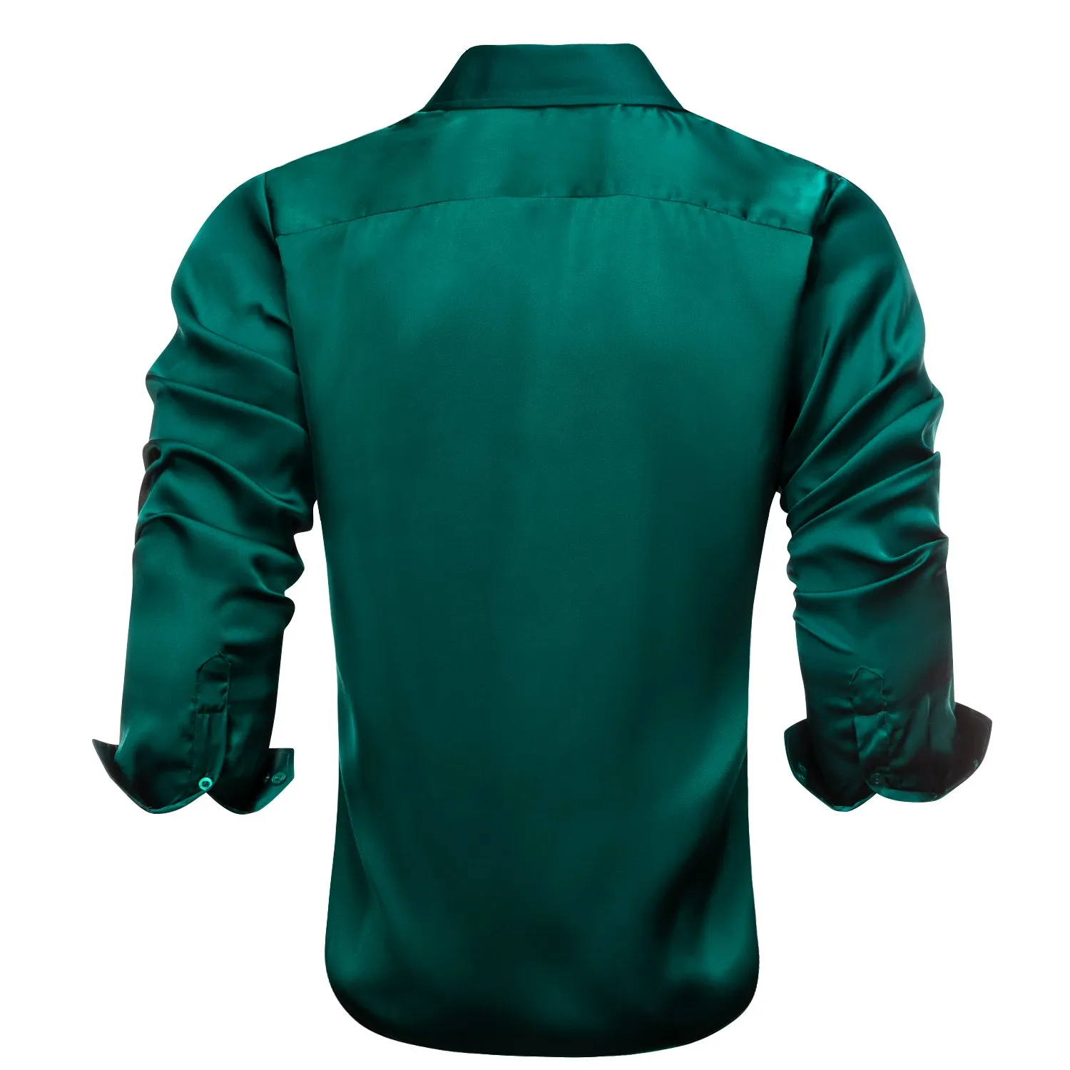 Dark Green Solid Satin Chiffon Non-stretch Men's Long Sleeve Shirt