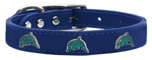 Dolphin Widget Genuine Leather Dog Collar Blue 10