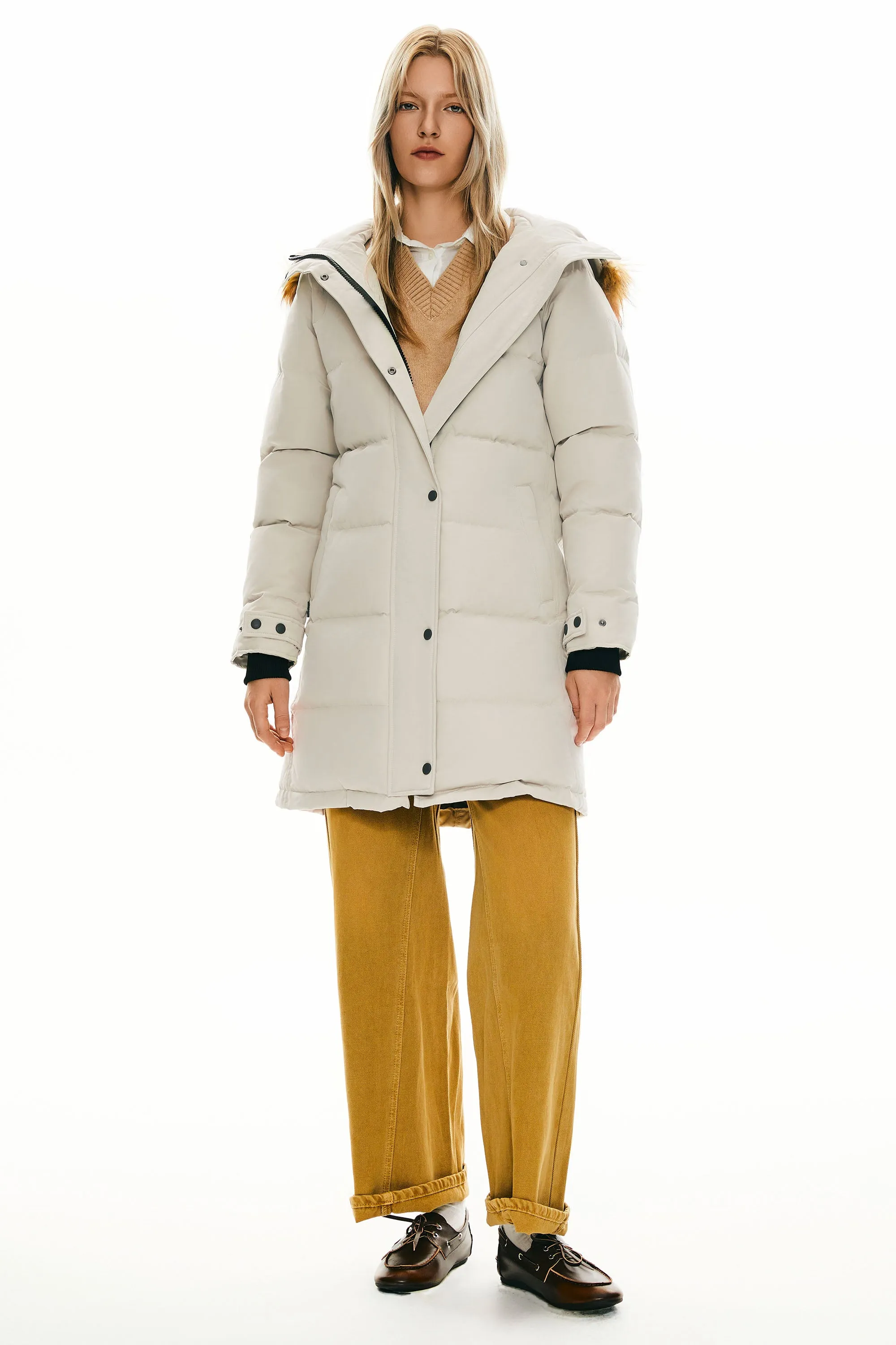 Drawstring Hooded Thickened Puffer Down Coat