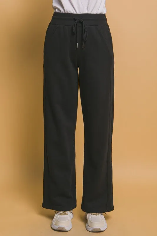 Drawstring Wide Leg Sweatpants with Pockets