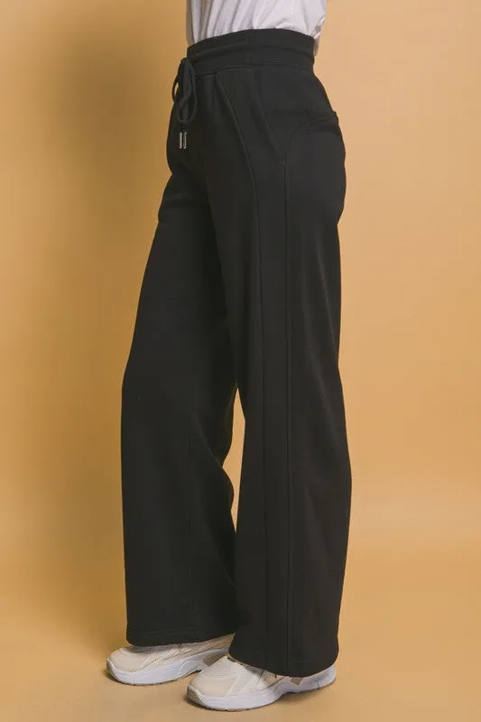 Drawstring Wide Leg Sweatpants with Pockets