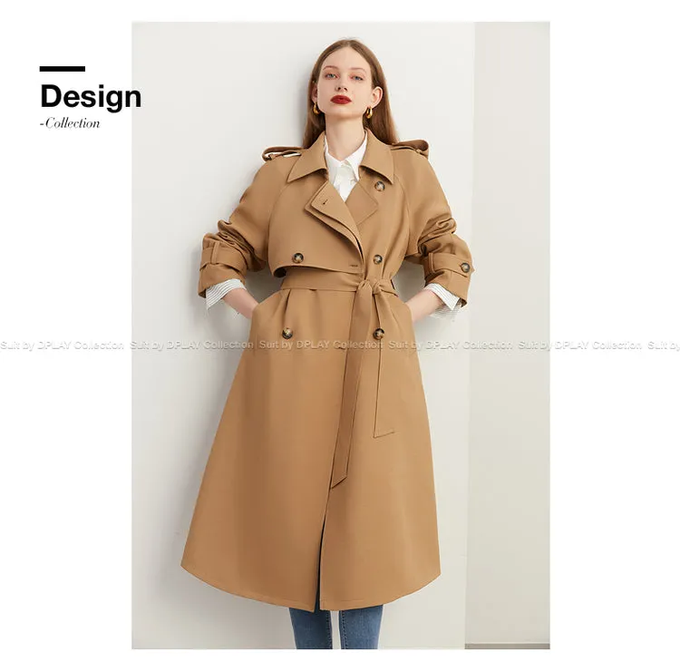 Fall Autumn Classic Khaki Paneled Double Breasted Trench Coat - Kochi