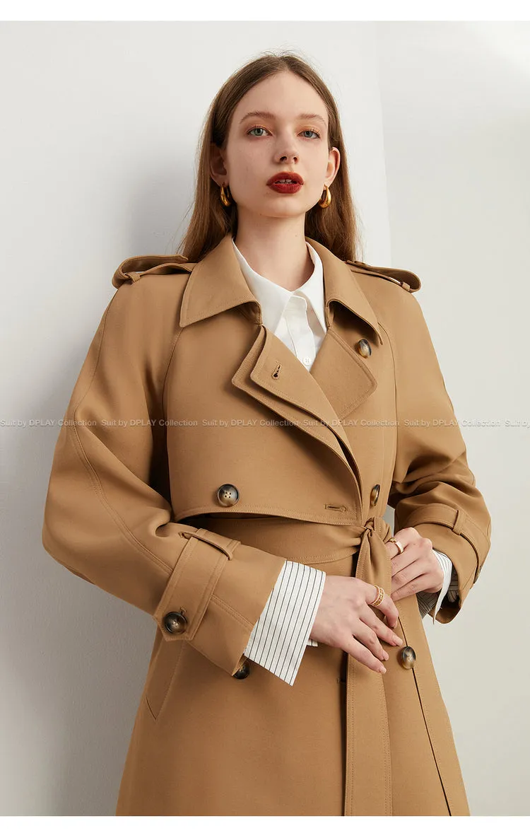 Fall Autumn Classic Khaki Paneled Double Breasted Trench Coat - Kochi