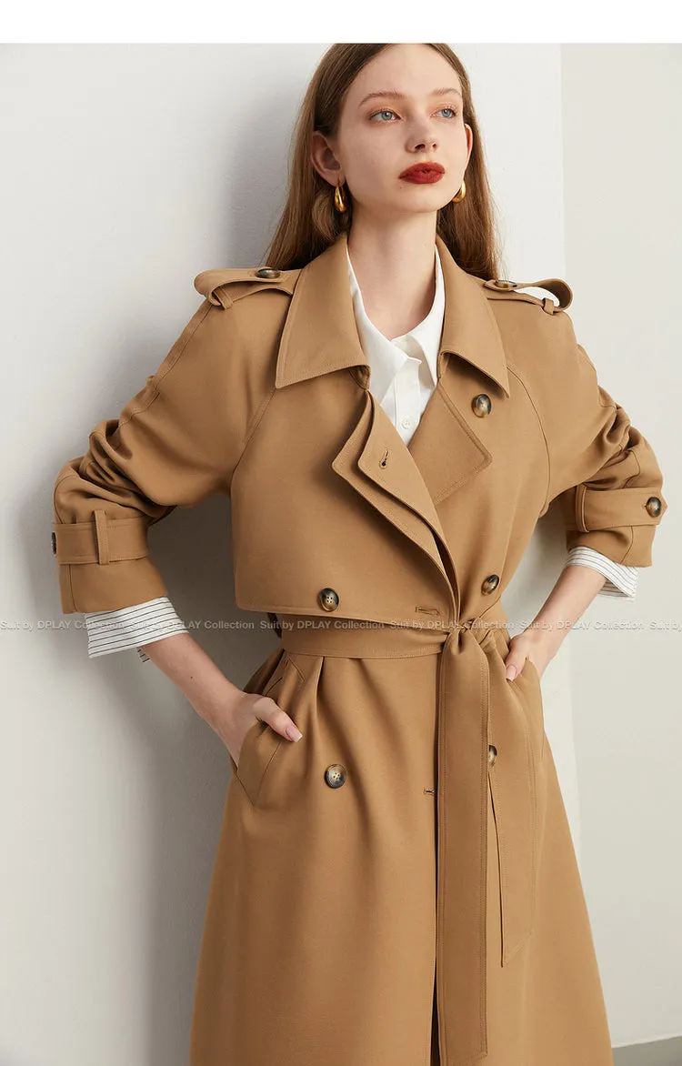 Fall Autumn Classic Khaki Paneled Double Breasted Trench Coat - Kochi