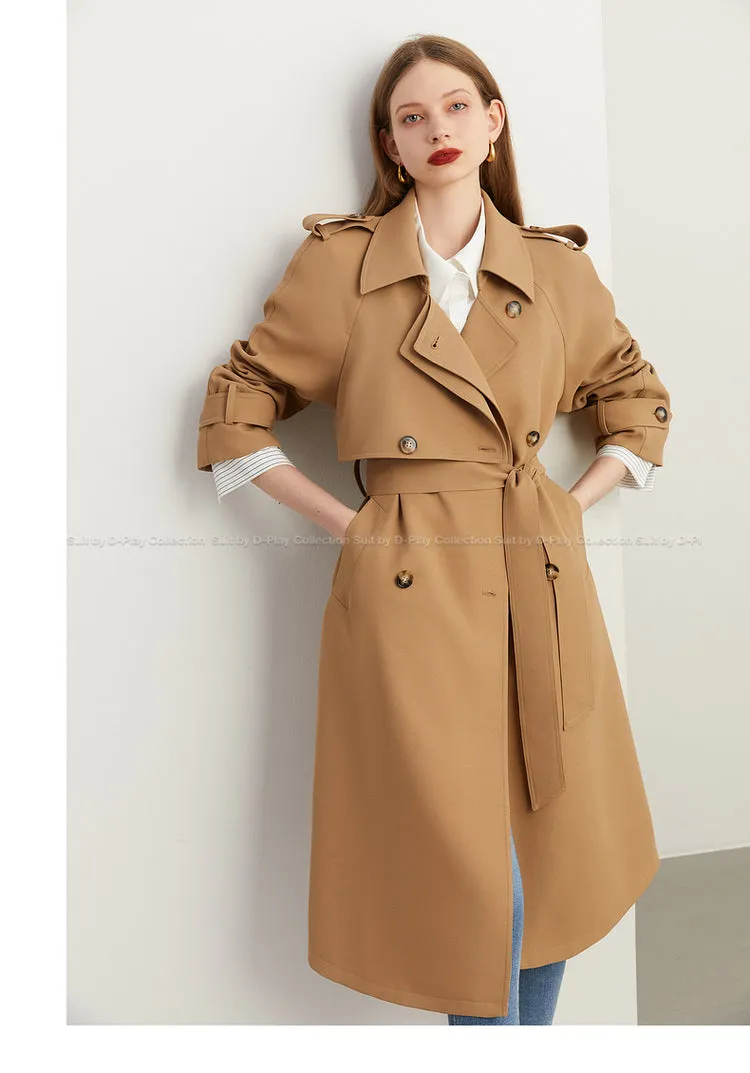 Fall Autumn Classic Khaki Paneled Double Breasted Trench Coat - Kochi