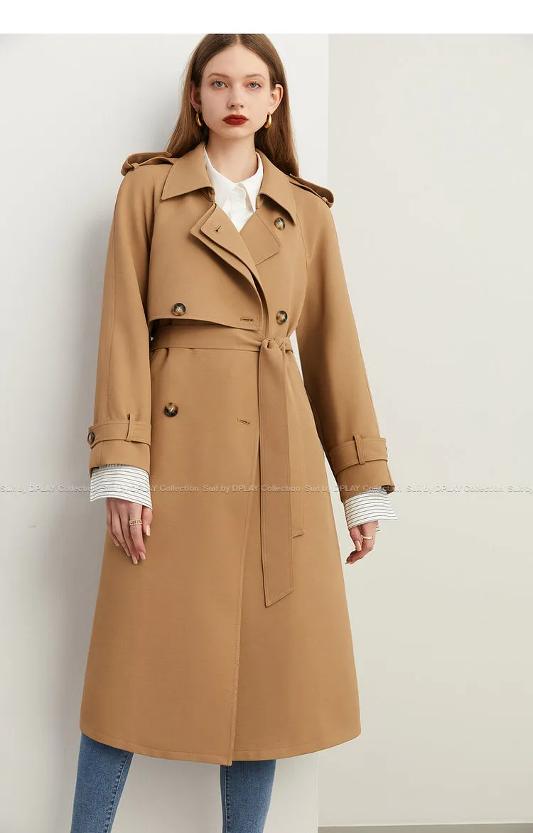 Fall Autumn Classic Khaki Paneled Double Breasted Trench Coat - Kochi