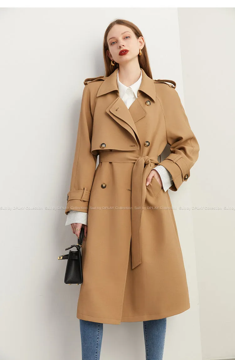 Fall Autumn Classic Khaki Paneled Double Breasted Trench Coat - Kochi