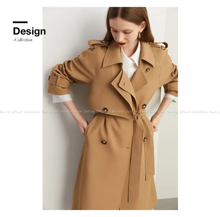 Fall Autumn Classic Khaki Paneled Double Breasted Trench Coat - Kochi