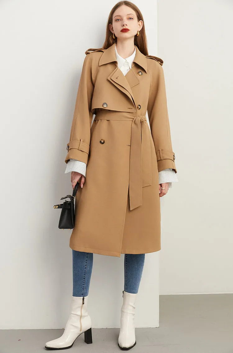 Fall Autumn Classic Khaki Paneled Double Breasted Trench Coat - Kochi