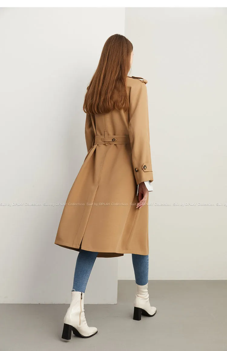 Fall Autumn Classic Khaki Paneled Double Breasted Trench Coat - Kochi