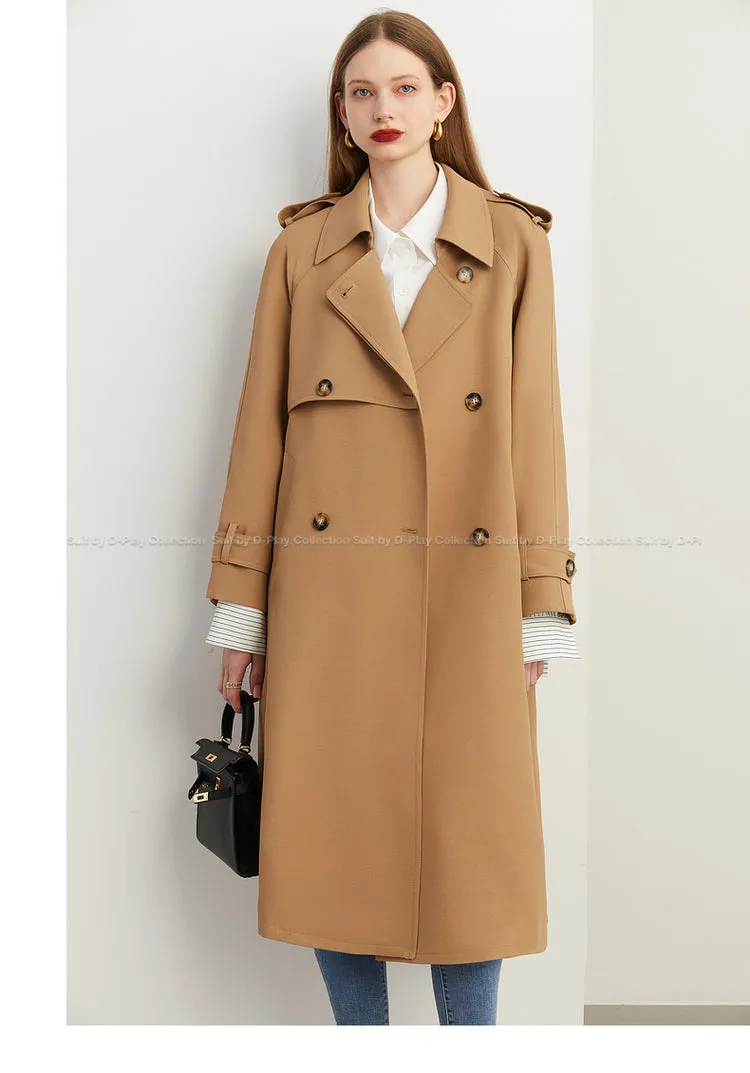 Fall Autumn Classic Khaki Paneled Double Breasted Trench Coat - Kochi